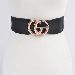 Black Stretch Belt with Gold Buckle